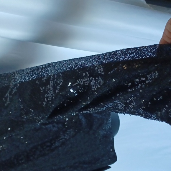 KANCY KOLE Women's Sequin Jacket Long Sleeve Button Down Shiny black - Picture 5 of 9